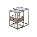 ACME 84470 Enca 2 Piece Pack Nesting Tables Set, Antique Brass & Clear Glass