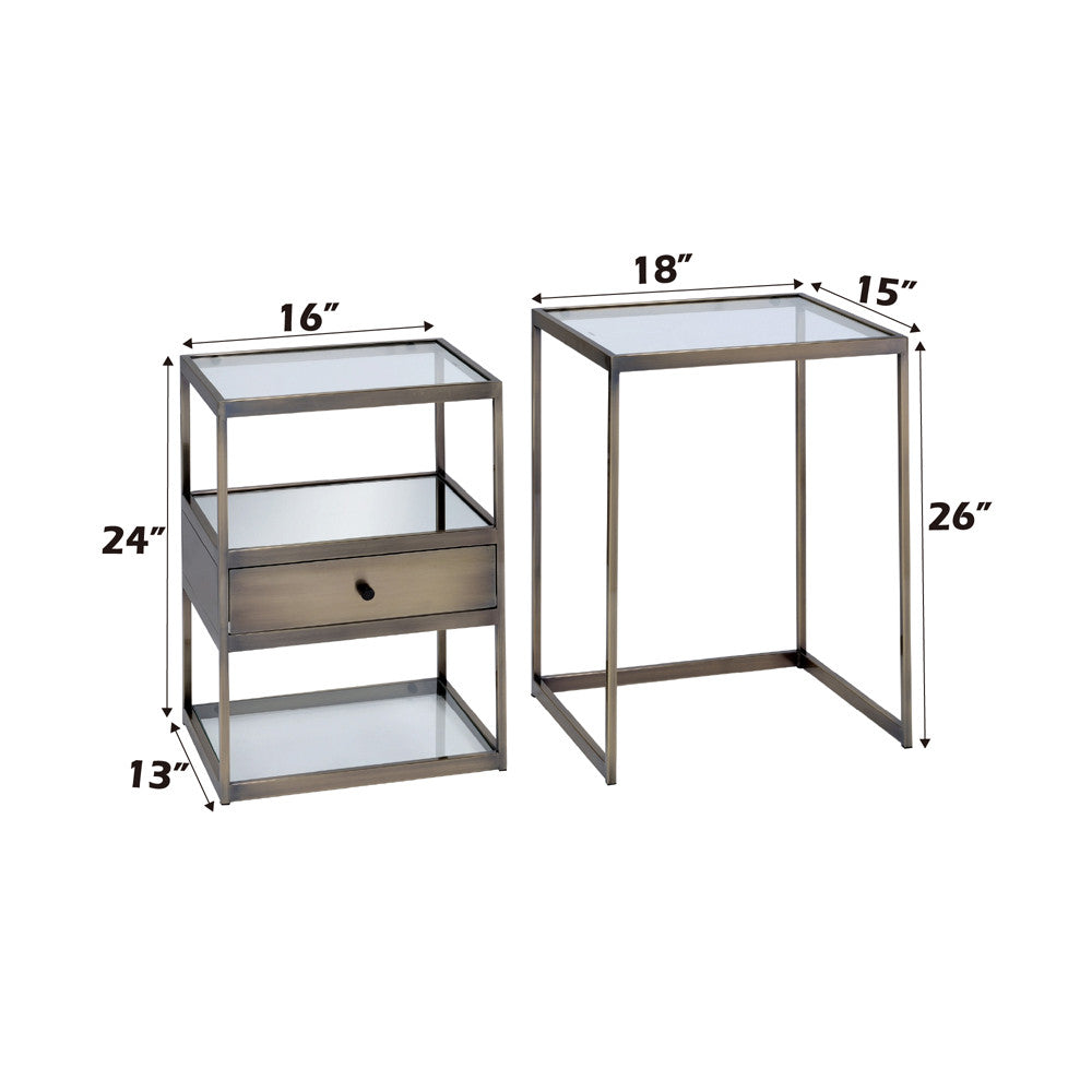 ACME 84470 Enca 2 Piece Pack Nesting Tables Set, Antique Brass & Clear Glass