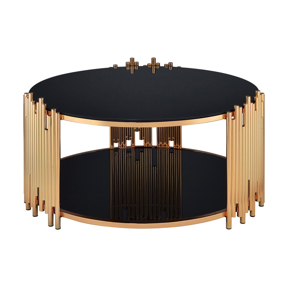 ACME 84490 Tanquin Coffee Table, Gold & Black Glass (1Set/2Ctn)