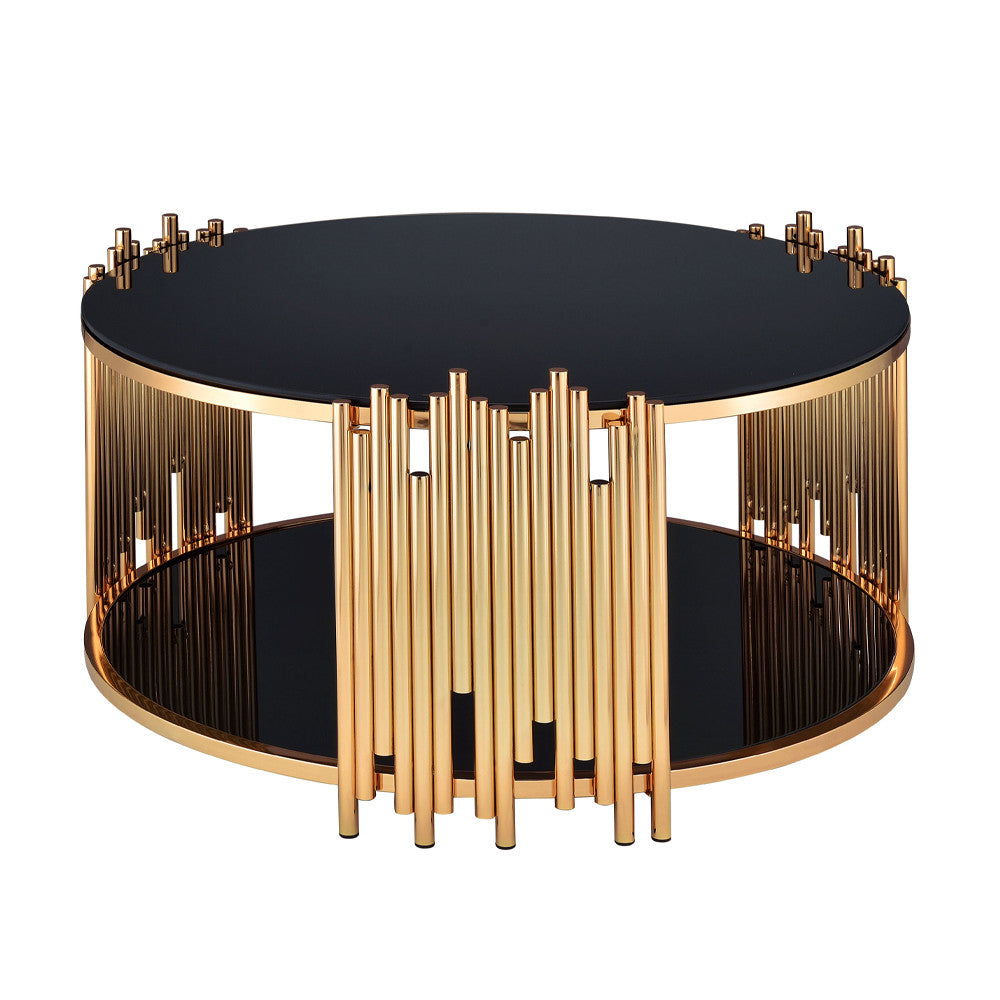 ACME 84490 Tanquin Coffee Table, Gold & Black Glass (1Set/2Ctn)