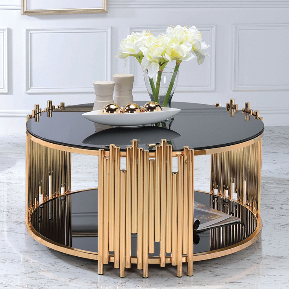 ACME 84490 Tanquin Coffee Table, Gold & Black Glass (1Set/2Ctn)