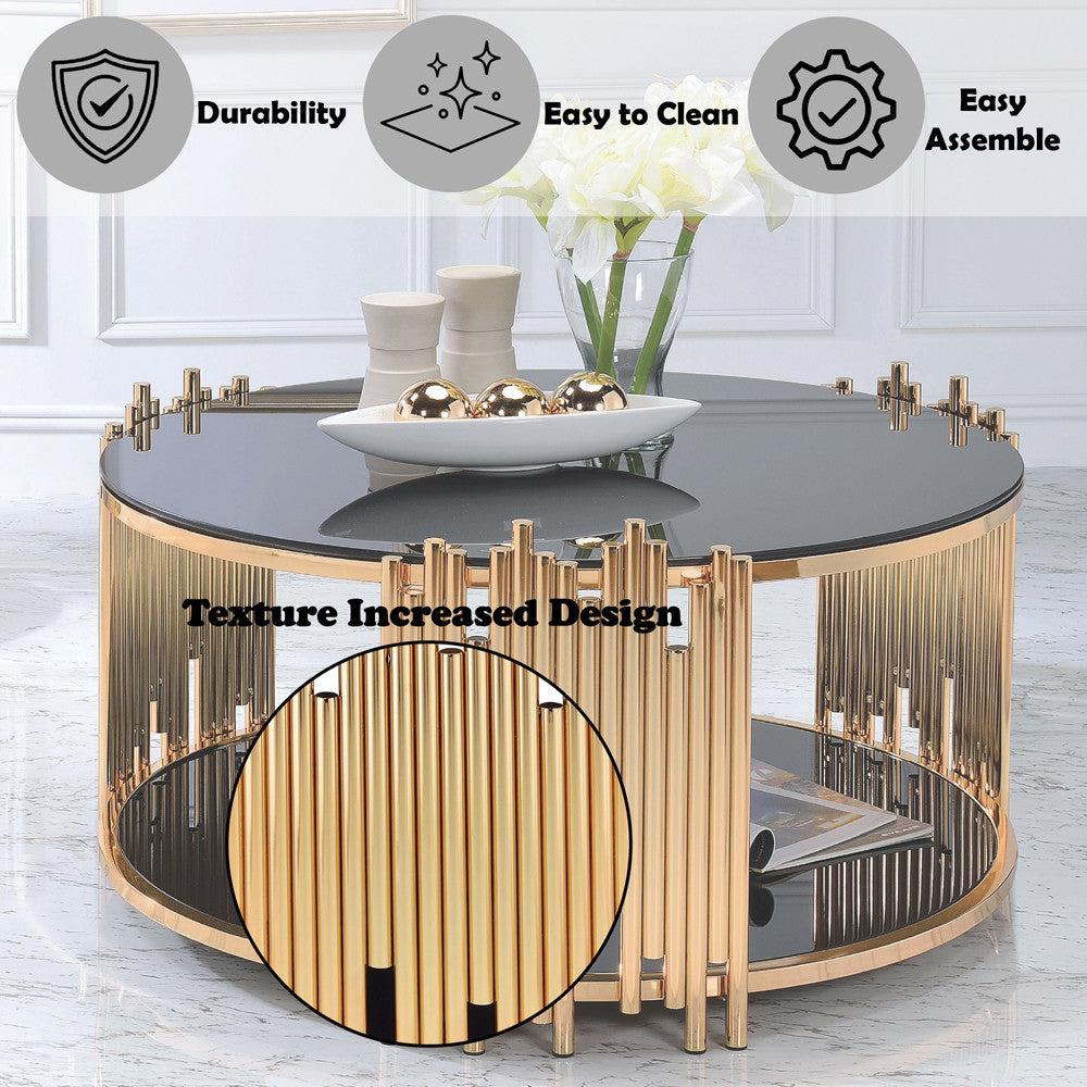 ACME 84490 Tanquin Coffee Table, Gold & Black Glass (1Set/2Ctn)
