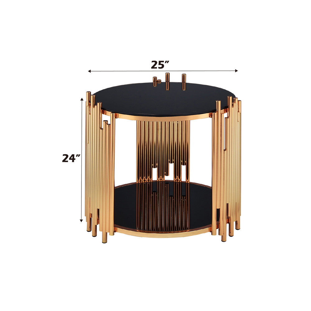 ACME 84492 Tanquin End Table, Gold & Black Glass (1Set/2Ctn)