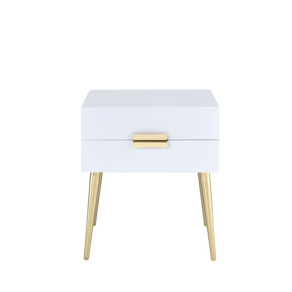 ACME 84496 Denvor End Table, White & Gold