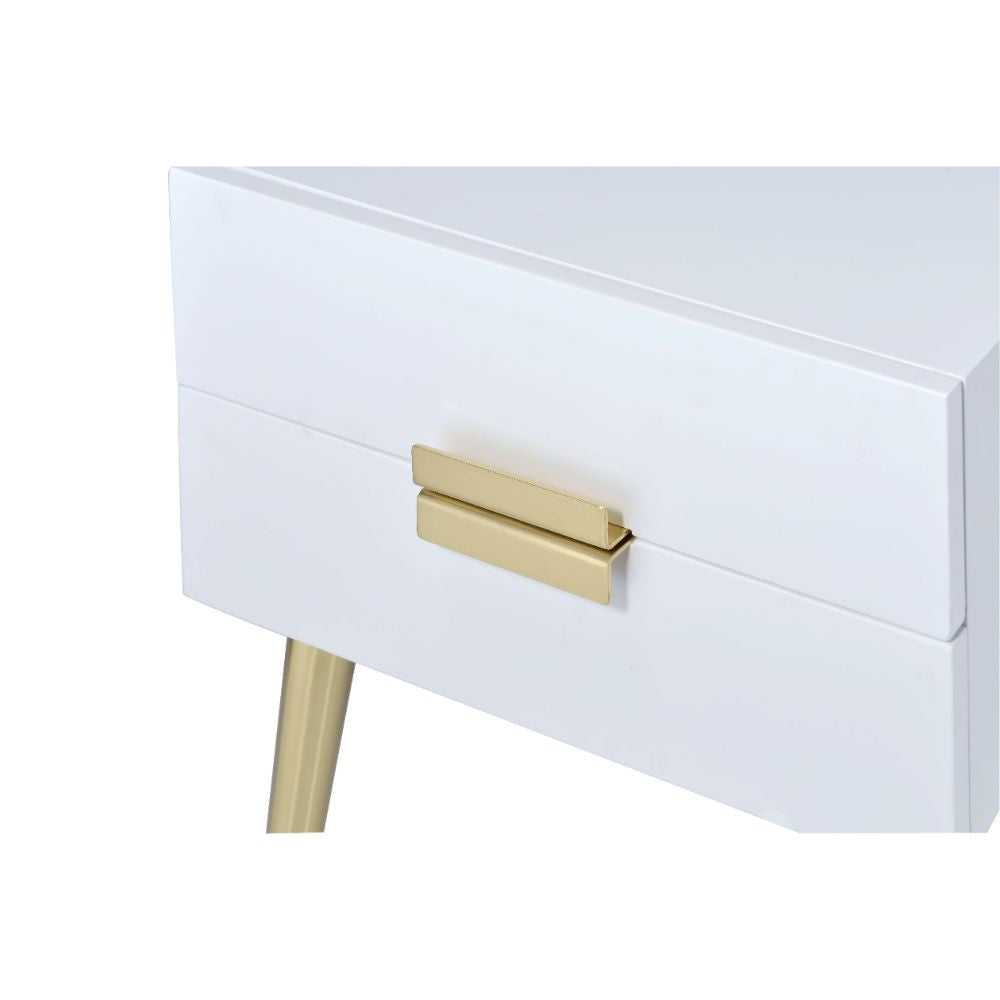 ACME 84496 Denvor End Table, White & Gold