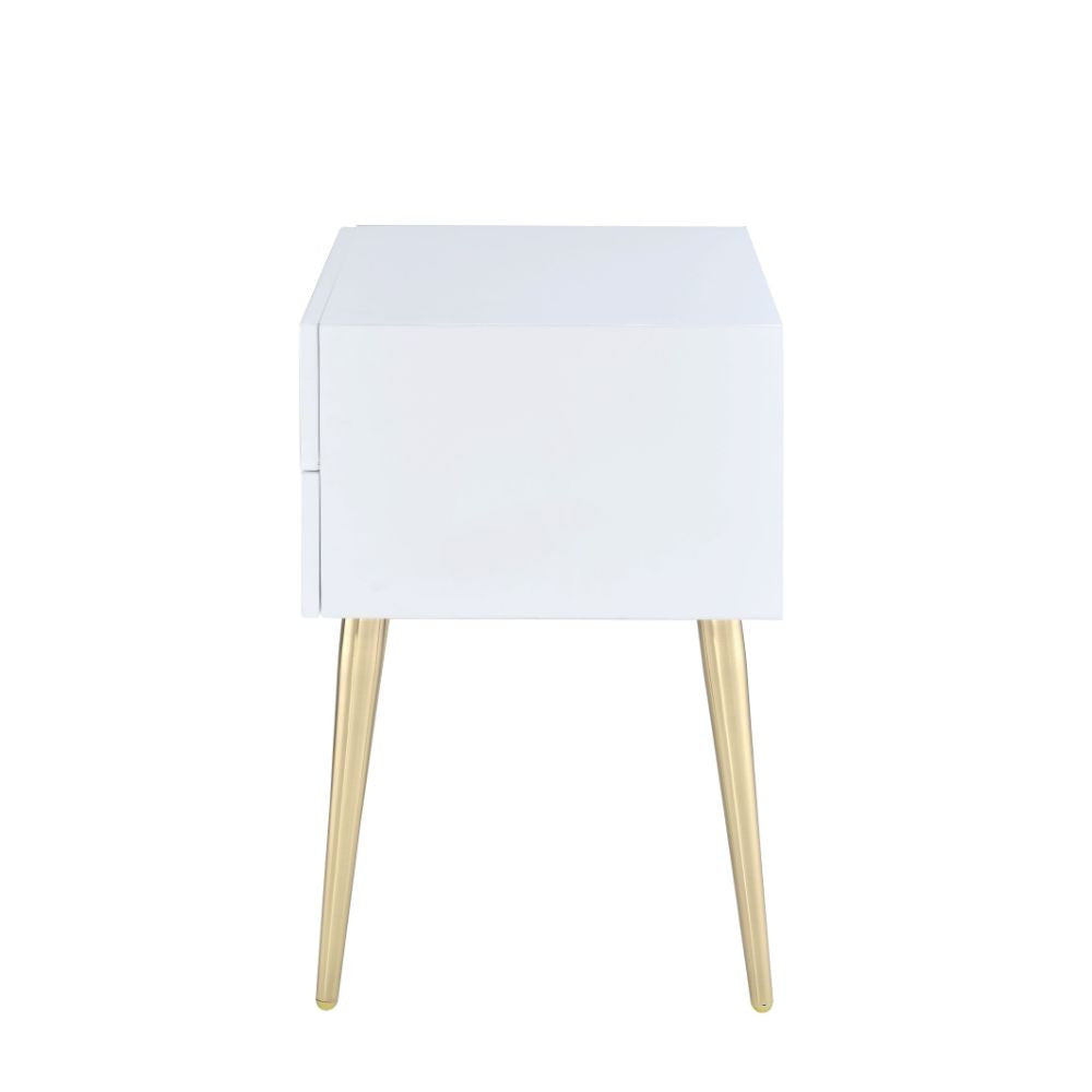 ACME 84496 Denvor End Table, White & Gold
