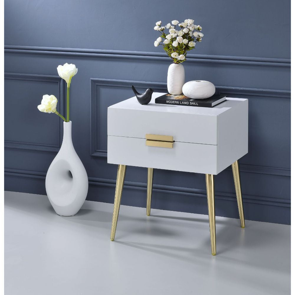 ACME 84496 Denvor End Table, White & Gold