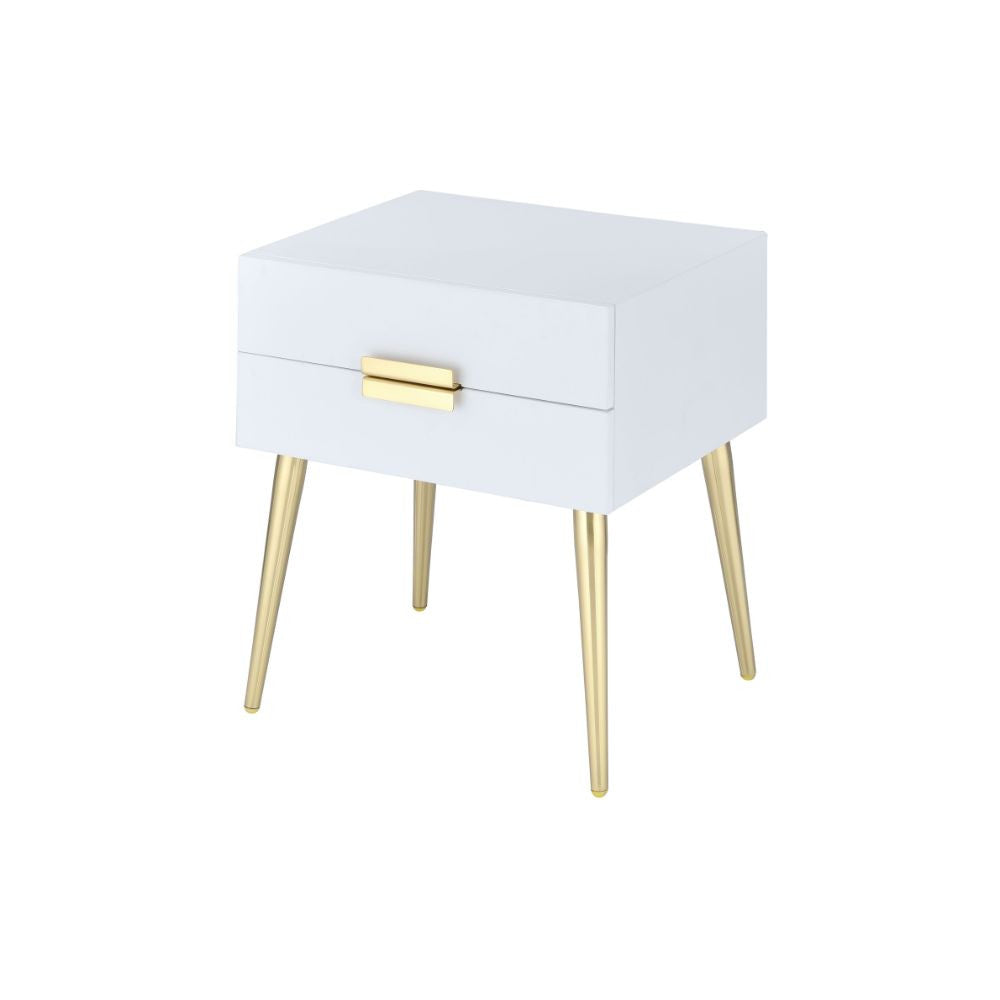 ACME 84496 Denvor End Table, White & Gold