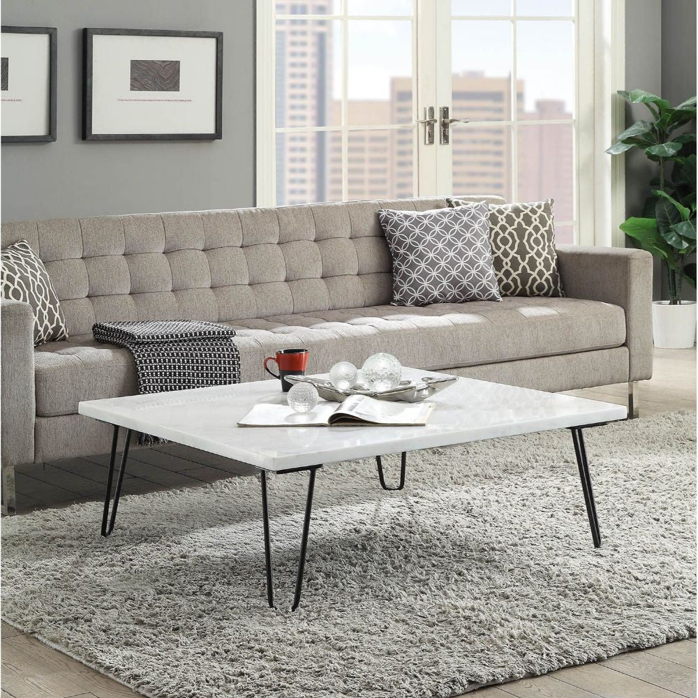 ACME 84500 Telestis Coffee Table, White Marble & Black  1