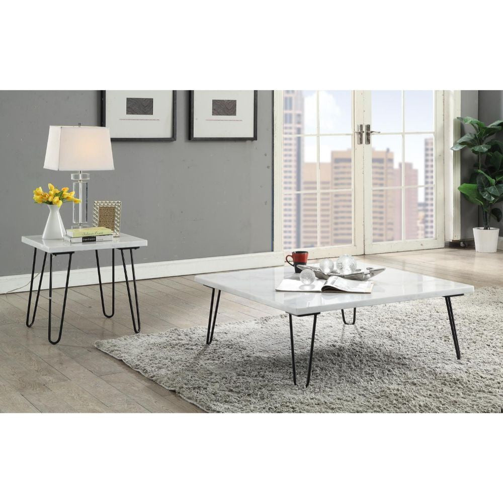 ACME 84500 Telestis Coffee Table, White Marble & Black  3