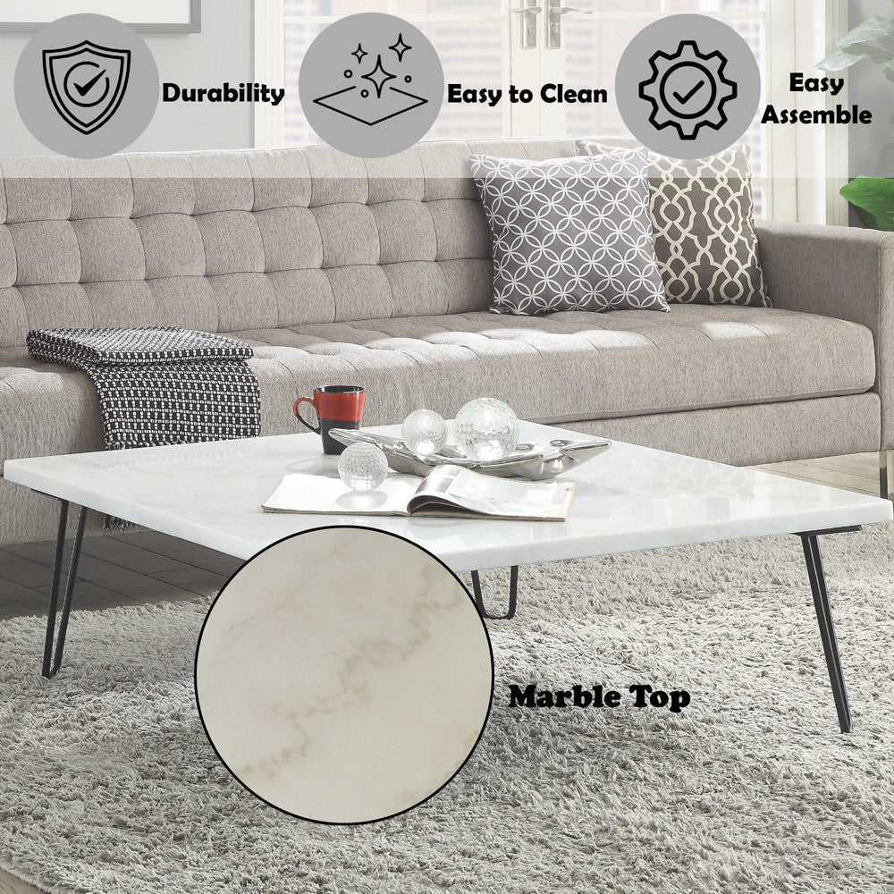 ACME 84500 Telestis Coffee Table, White Marble & Black  6