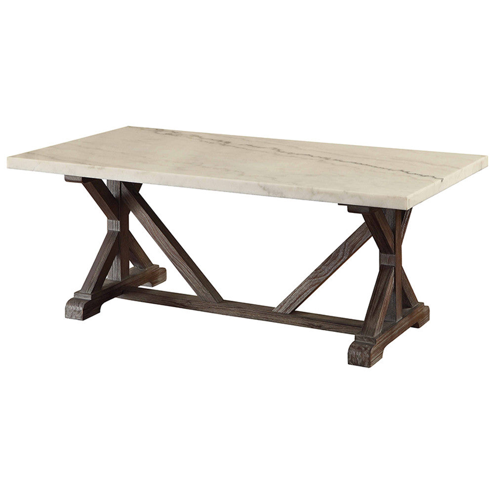 ACME 84545 Romina Coffee Table, White Marble & Weathered Espresso