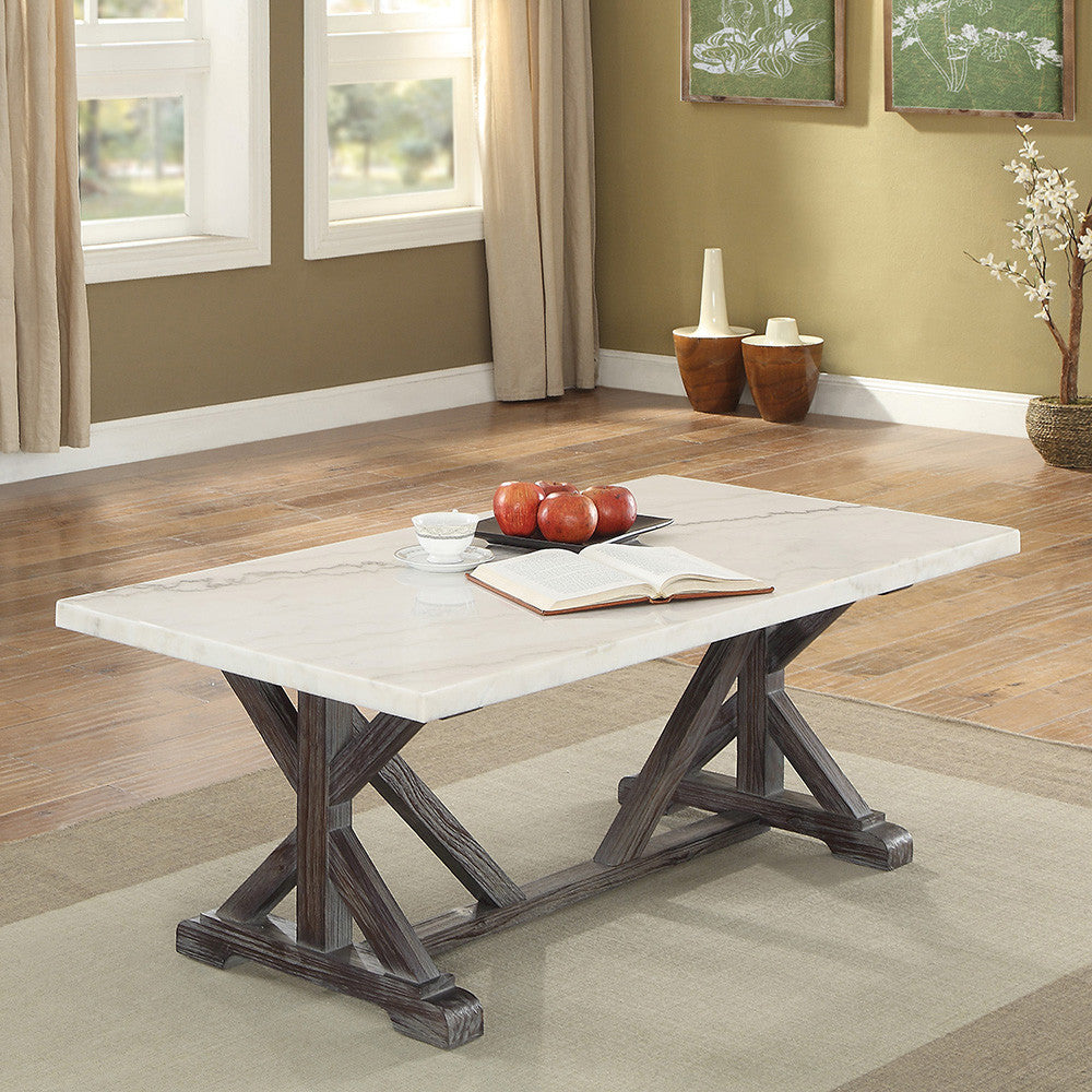 ACME 84545 Romina Coffee Table, White Marble & Weathered Espresso