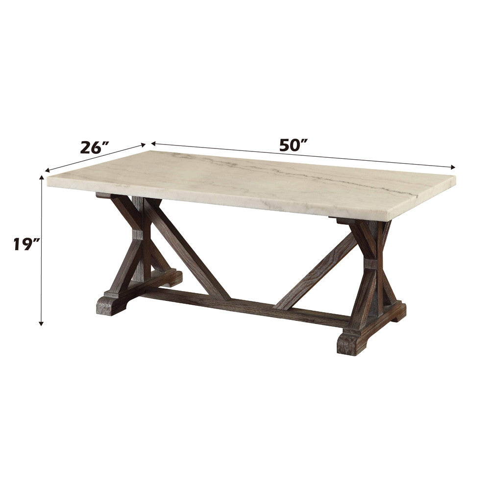 ACME 84545 Romina Coffee Table, White Marble & Weathered Espresso