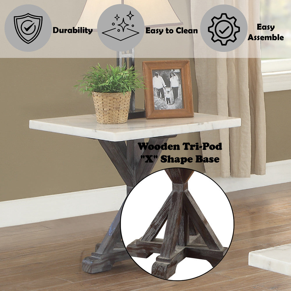 ACME 84547 Romina End Table, White Marble & Weathered Espresso