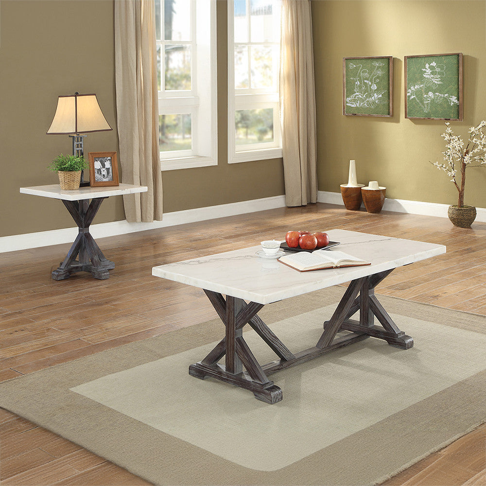 ACME 84547 Romina End Table, White Marble & Weathered Espresso