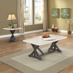 ACME 84547 Romina End Table, White Marble & Weathered Espresso