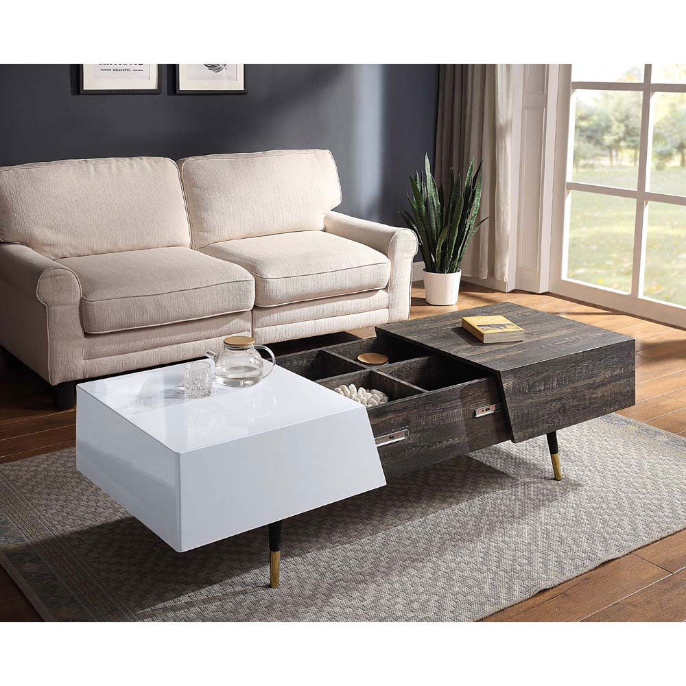 ACME 84680 Orion Coffee Table, White High Gloss & Rustic Oak