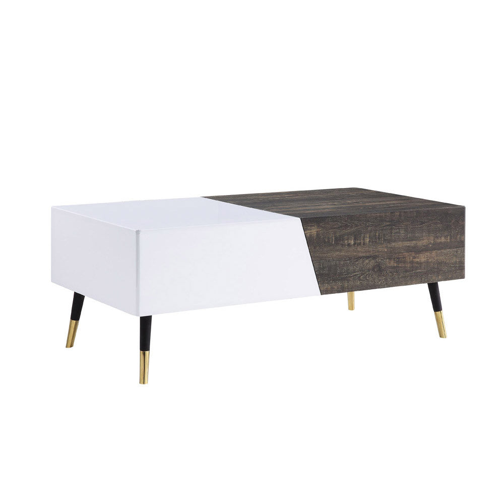 ACME 84680 Orion Coffee Table, White High Gloss & Rustic Oak