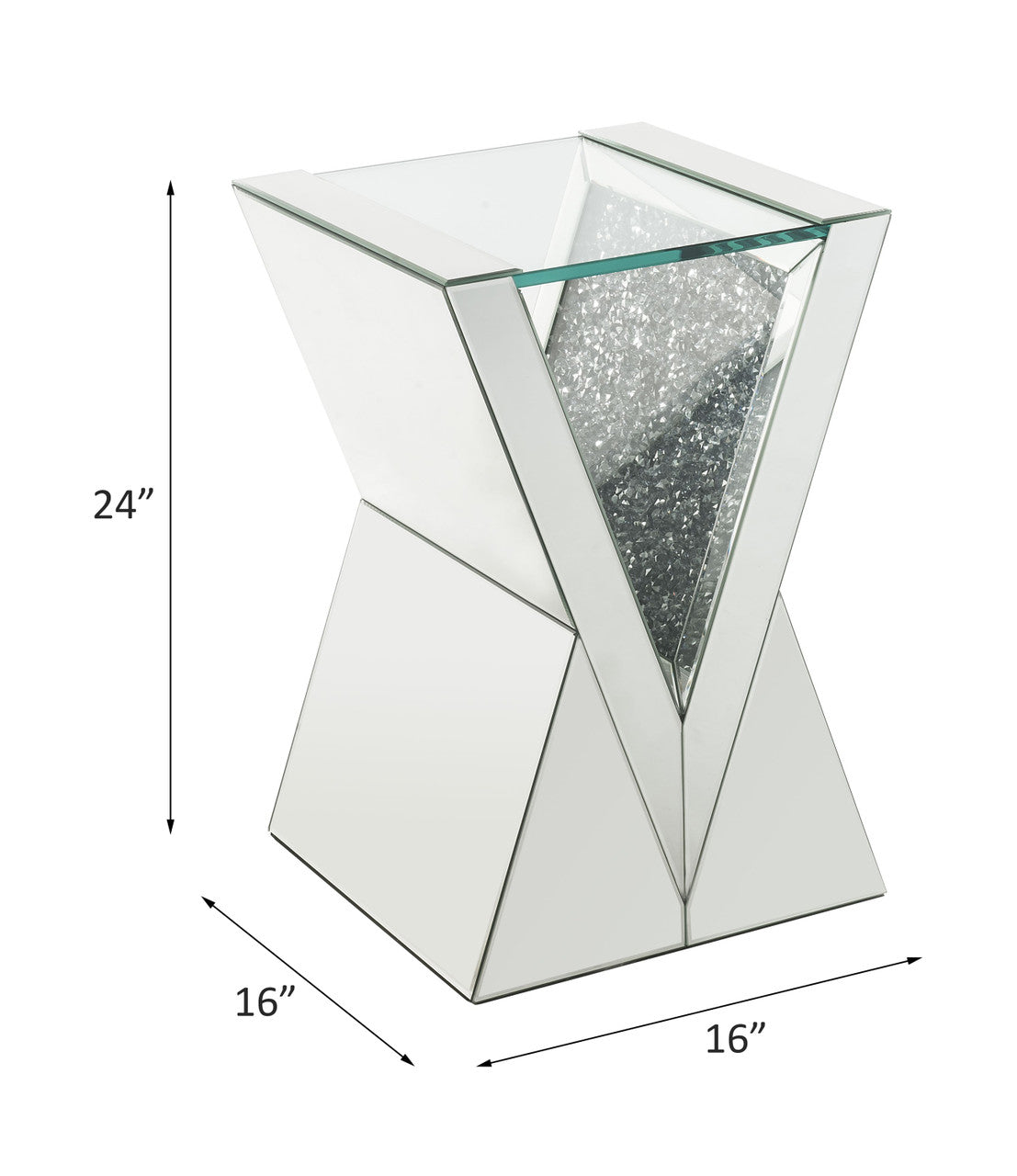 ACME 84727 Noralie End Table, Clear Glass, Mirrored & Faux Diamonds