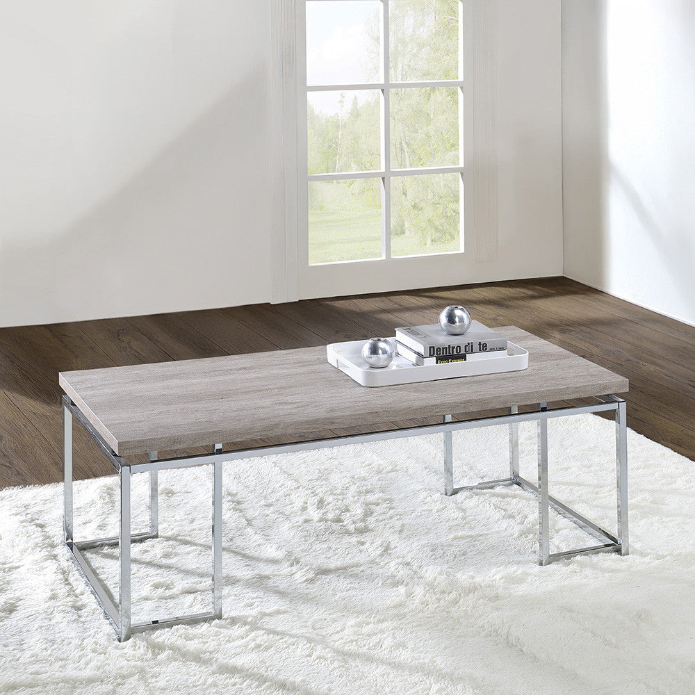 ACME 85370 Chafik Coffee Table, Natural Oak & Chrome