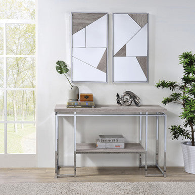 ACME 85373 Chafik Sofa Table, Natural Oak & Chrome