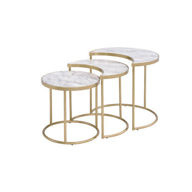 ACME 85390 Anpay 3 Piece Pack Nesting Tables, Faux Marble & Gold
