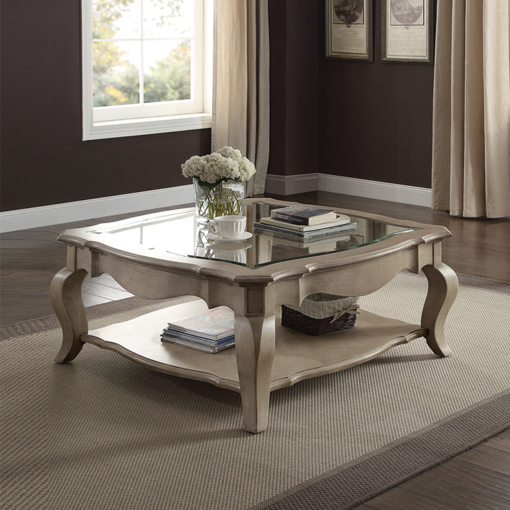 ACME 86050 Chelmsford Coffee Table, Antique Taupe & Clear Glass