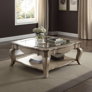 ACME 86050 Chelmsford Coffee Table, Antique Taupe & Clear Glass