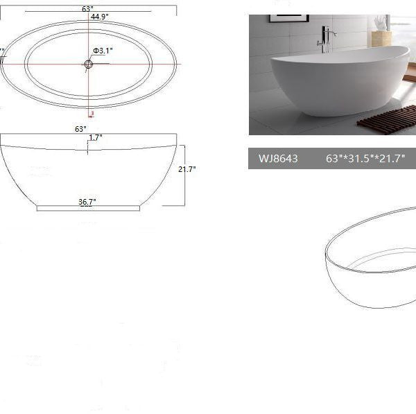 Legion Furniture 63" White Matt Solid Surface Tub WJ8643-W