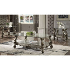 ACME 86842 Versailles End Table, Antique Platinum & Clear Glass
