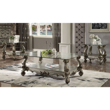 ACME 86842 Versailles End Table, Antique Platinum & Clear Glass