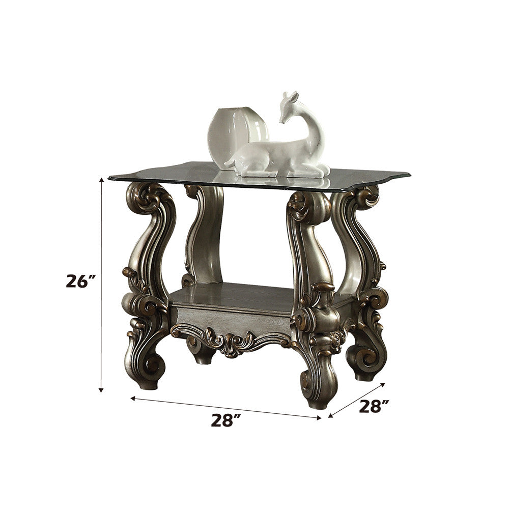 ACME 86842 Versailles End Table, Antique Platinum & Clear Glass  1