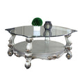 ACME 86845 Versailles Coffee Table, Antique Platinum & Clear Glass (1Set/2Ctn)