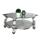 ACME 86845 Versailles Coffee Table, Antique Platinum & Clear Glass (1Set/2Ctn)