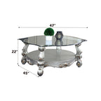 ACME 86845 Versailles Coffee Table, Antique Platinum & Clear Glass (1Set/2Ctn)