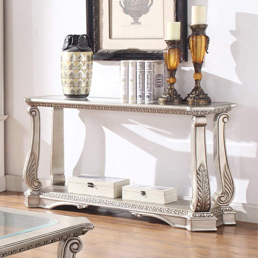 ACME 86933 Northville Sofa Table, Antique Silver & Clear Glass