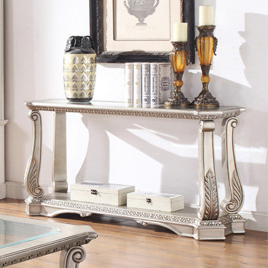 ACME 86933 Northville Sofa Table, Antique Silver & Clear Glass
