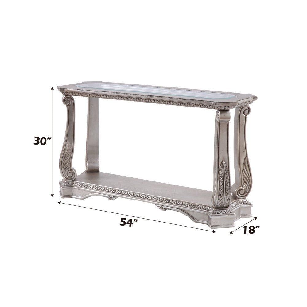 ACME 86933 Northville Sofa Table, Antique Silver & Clear Glass