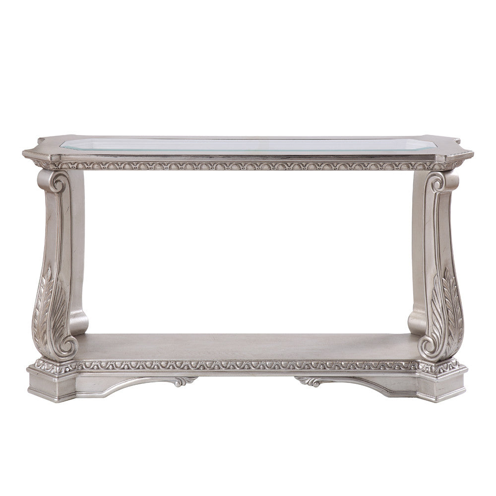 ACME 86933 Northville Sofa Table, Antique Silver & Clear Glass