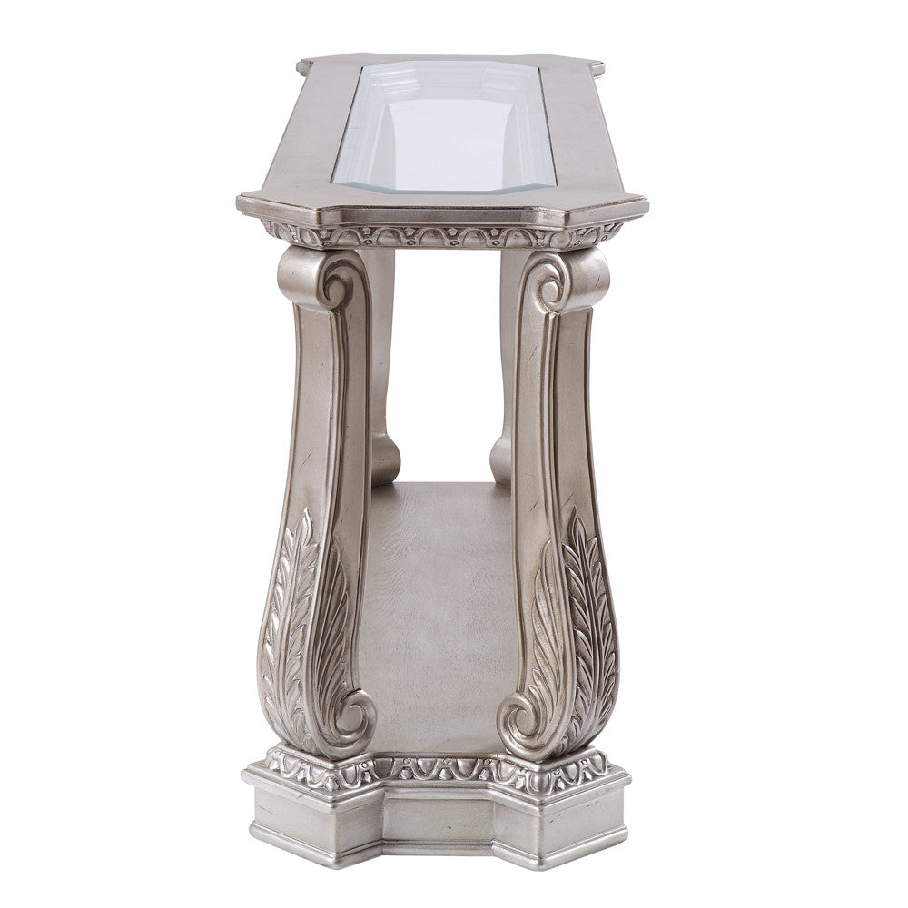 ACME 86933 Northville Sofa Table, Antique Silver & Clear Glass