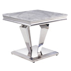 ACME 87219 Satinka End Table, Light Gray Printed Faux Marble & Mirrored Silver Finish