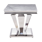 ACME 87219 Satinka End Table, Light Gray Printed Faux Marble & Mirrored Silver Finish