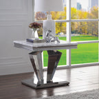 ACME 87219 Satinka End Table, Light Gray Printed Faux Marble & Mirrored Silver Finish
