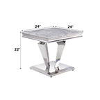 ACME 87219 Satinka End Table, Light Gray Printed Faux Marble & Mirrored Silver Finish
