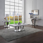 ACME 87219 Satinka End Table, Light Gray Printed Faux Marble & Mirrored Silver Finish