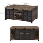 ACME 87955 Nineel Coffee Table, Obscure Glass, Rustic Oak & Black Finish