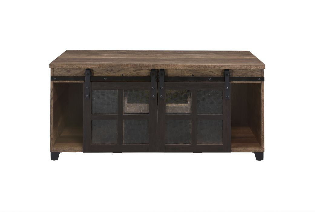 ACME 87955 Nineel Coffee Table, Obscure Glass, Rustic Oak & Black Finish
