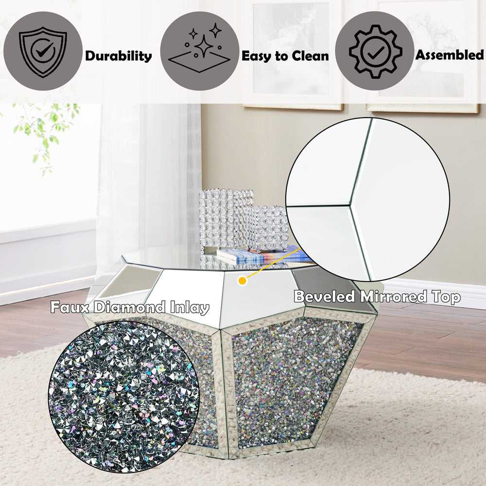 ACME 88005 Noralie Coffee Table, Mirrored & Faux Diamonds