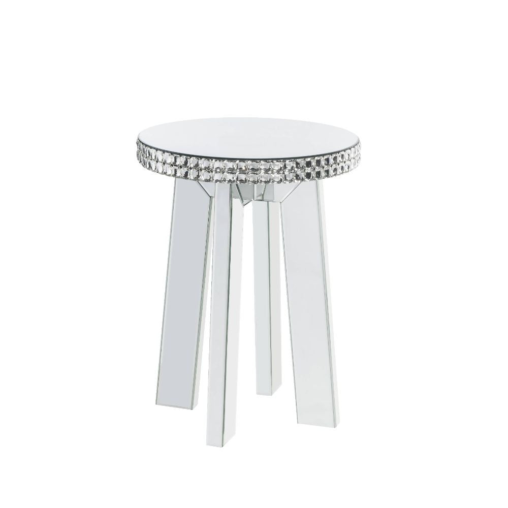 ACME 88012 Lotus End Table, Mirrored & Faux Crystals
